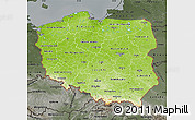 Physical Map of Poland, darken, semi-desaturated