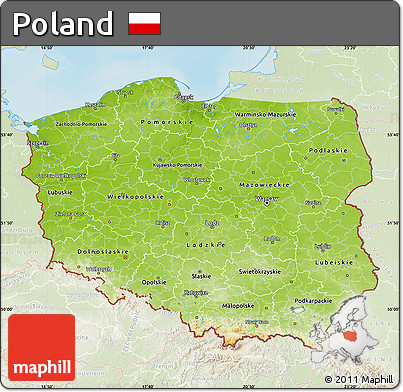 Physical Map of Poland, lighten, land only