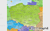 Physical Map of Poland, political shades outside