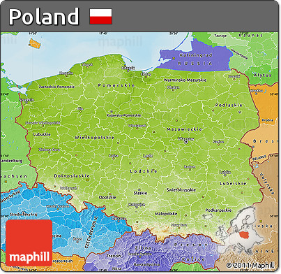 Physical Map of Poland, political shades outside, shaded relief sea