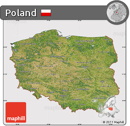Satellite Map of Poland, cropped outside