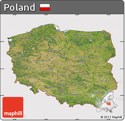 Satellite Map of Poland, cropped outside