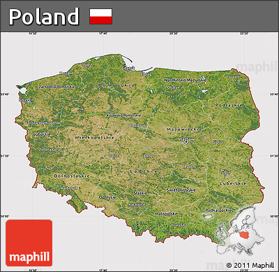 Satellite Map of Poland, cropped outside