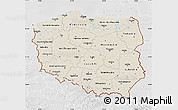 Shaded Relief Map of Poland, lighten, desaturated