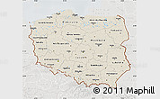 Shaded Relief Map of Poland, lighten, semi-desaturated