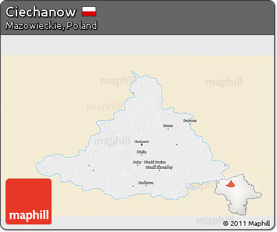 Classic Style 3D Map of Ciechanow, single color outside