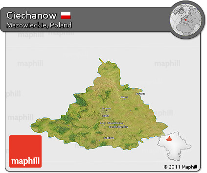 Satellite 3D Map of Ciechanow, single color outside