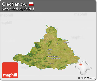 Satellite 3D Map of Ciechanow, single color outside