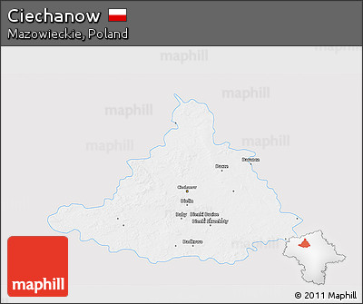 Silver Style 3D Map of Ciechanow, single color outside