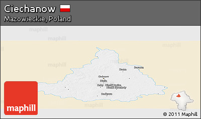 Classic Style Panoramic Map of Ciechanow, single color outside