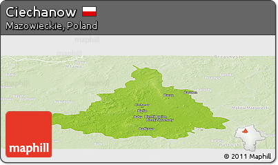 Physical Panoramic Map of Ciechanow, lighten