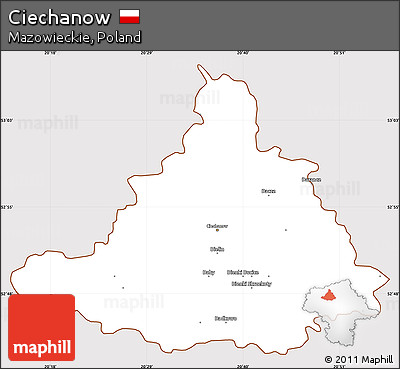 Classic Style Simple Map of Ciechanow, cropped outside