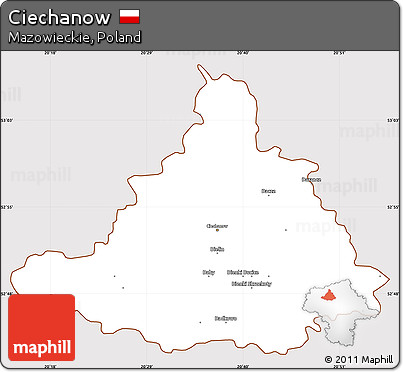 Classic Style Simple Map of Ciechanow, cropped outside