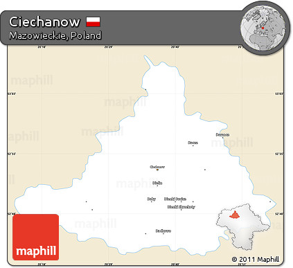 Classic Style Simple Map of Ciechanow, single color outside