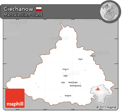 Gray Simple Map of Ciechanow, cropped outside