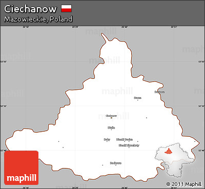 Gray Simple Map of Ciechanow, cropped outside