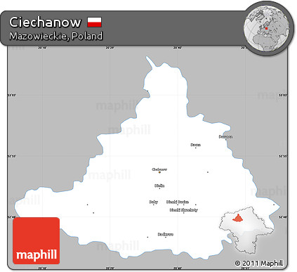 Gray Simple Map of Ciechanow, single color outside