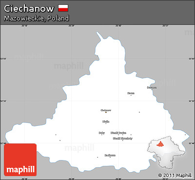 Gray Simple Map of Ciechanow, single color outside
