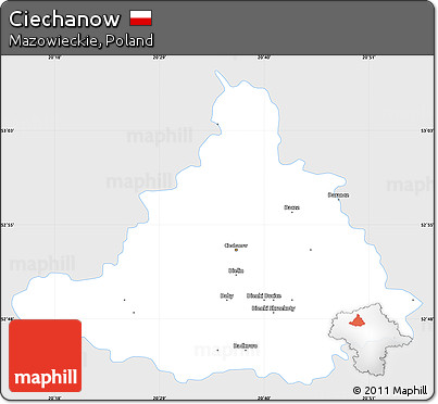 Silver Style Simple Map of Ciechanow, single color outside
