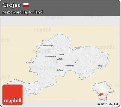Classic Style 3D Map of Grojec, single color outside