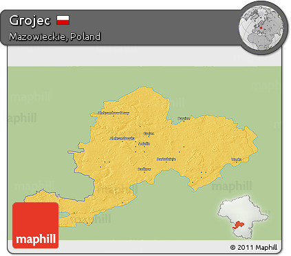 Savanna Style 3D Map of Grojec, single color outside