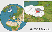 Satellite Location Map of Grojec, highlighted country, highlighted parent region