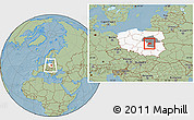 Savanna Style Location Map of Grojec, highlighted country, highlighted parent region, within the entire country, hill shading