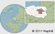 Savanna Style Location Map of Grojec, highlighted country, highlighted parent region, hill shading