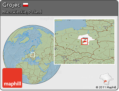 Savanna Style Location Map of Grojec, highlighted parent region, hill shading