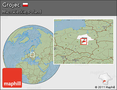 Savanna Style Location Map of Grojec, highlighted parent region, hill shading