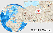 Shaded Relief Location Map of Grojec, highlighted parent region