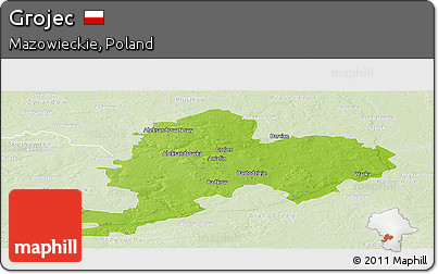 Physical Panoramic Map of Grojec, lighten