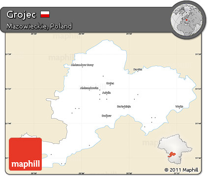 Classic Style Simple Map of Grojec, single color outside