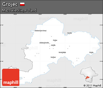 Silver Style Simple Map of Grojec, single color outside