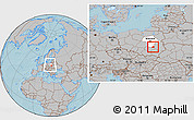Gray Location Map of Lipsko, highlighted parent region, within the entire country, hill shading
