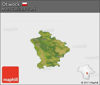 Satellite 3D Map of Otwock, single color outside