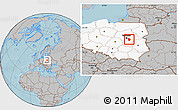 Gray Location Map of Otwock, highlighted country, hill shading