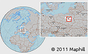 Gray Location Map of Otwock, highlighted parent region, within the entire country, hill shading