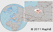 Gray Location Map of Otwock, highlighted parent region, hill shading