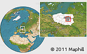 Satellite Location Map of Otwock, highlighted country, highlighted parent region, within the entire country