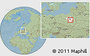 Savanna Style Location Map of Otwock, highlighted parent region, within the entire country, hill shading