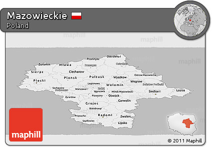 Gray Panoramic Map of Mazowieckie, single color outside