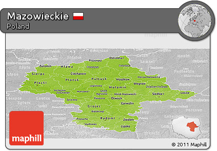 Physical Panoramic Map of Mazowieckie, lighten, desaturated