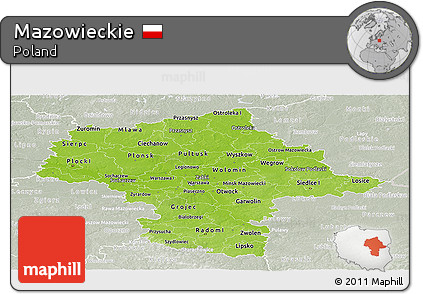 Physical Panoramic Map of Mazowieckie, lighten, semi-desaturated