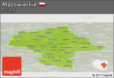 Physical Panoramic Map of Mazowieckie, lighten, semi-desaturated