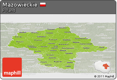 Physical Panoramic Map of Mazowieckie, lighten, semi-desaturated