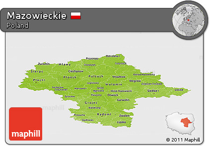 Physical Panoramic Map of Mazowieckie, single color outside