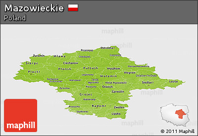 Physical Panoramic Map of Mazowieckie, single color outside