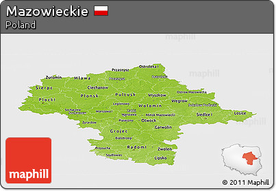 Physical Panoramic Map of Mazowieckie, single color outside