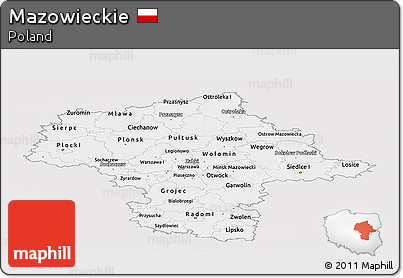 Silver Style Panoramic Map of Mazowieckie, single color outside